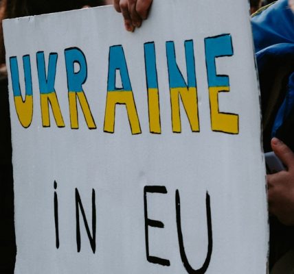 a person holding a sign that says ukraine in eu
