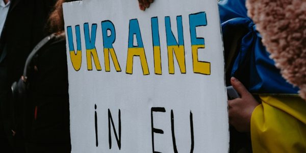 a person holding a sign that says ukraine in eu