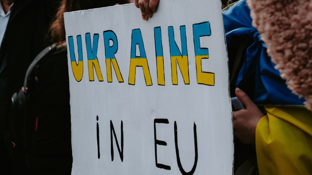 a person holding a sign that says ukraine in eu